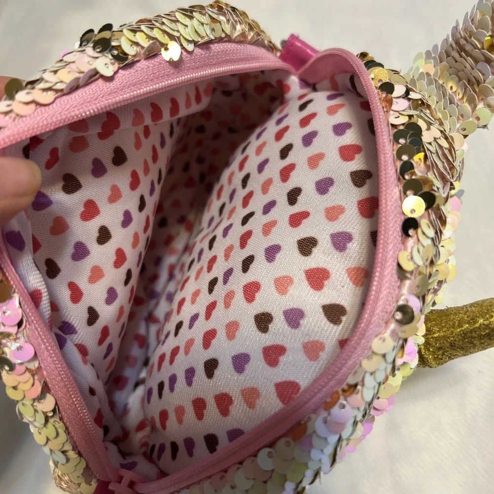 TY UNICORN PURSE Flippable Gold Sequins‎ Hearts Lined Adjustable Shoulder Strap